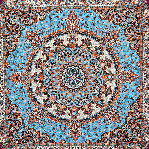رومیزی ترمه اساطیر آبی فیروزه ای