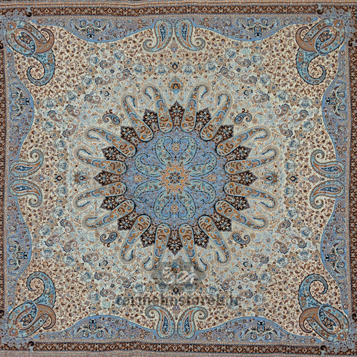 رومیزی ترمه طرح میترا طلایی آبی