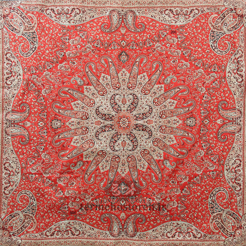 رومیزی ترمه طرح میترا قرمز کرم
