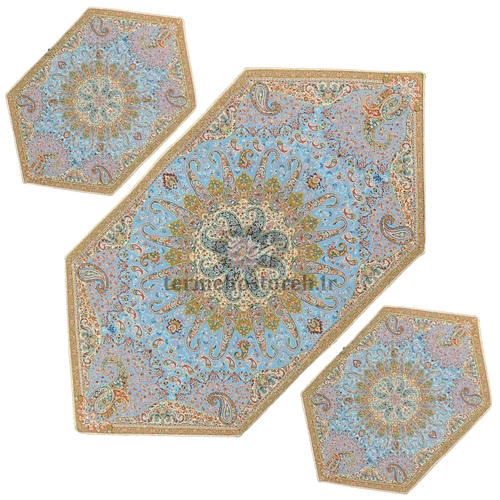 ست سه تکه ترمه طرح میترا آبی فیروزه ای