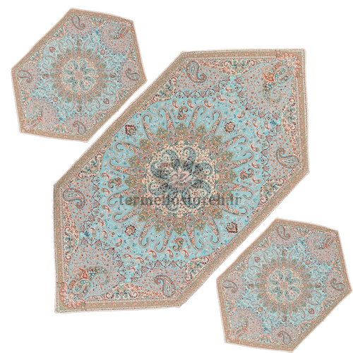ست سه تکه ترمه طرح میترا سبزآبی